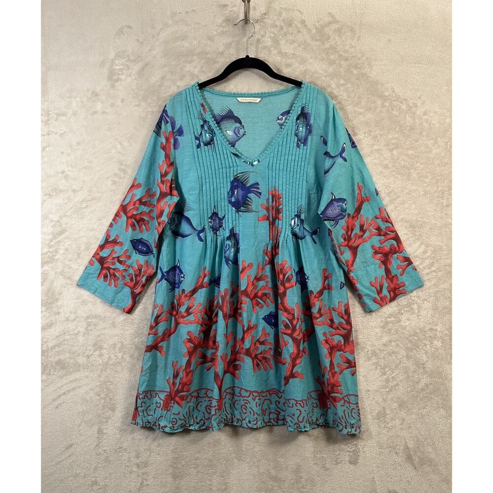 Soft Surroundings Beaded Beach Tropical Cover Up Dress Size M Resortwear Beachy